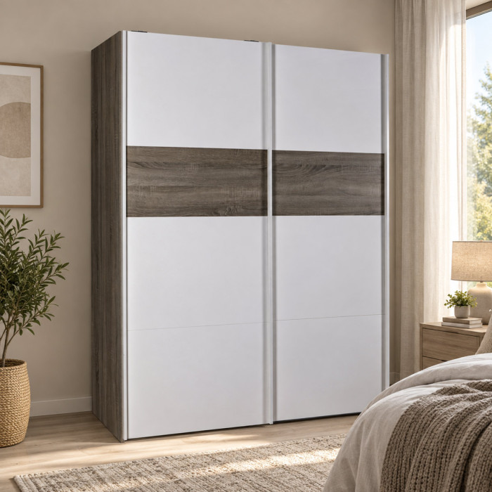 Armadio NICOLE 2 ante scorrevoli bianco e rovere tartufo