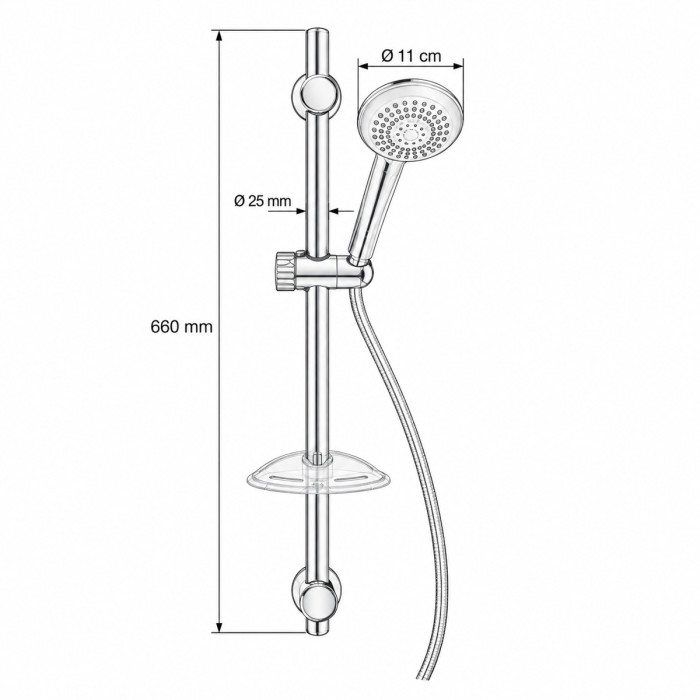 Disegno tecnico saliscendi ARES altezza 660 mm e tubo Ø 25 mm