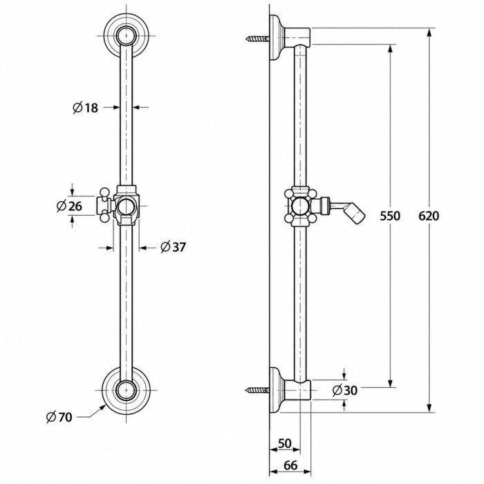 Disegno tecnico saliscendi OTELLO manopola bianca