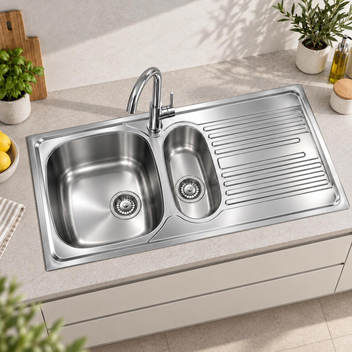 Lavello ATLANTIC 100 × 50 cm con due vasche a sinistra
