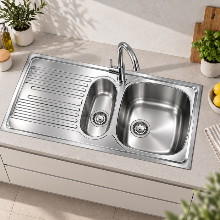 Lavello ATLANTIC 100 × 50 cm con due vasche a destra