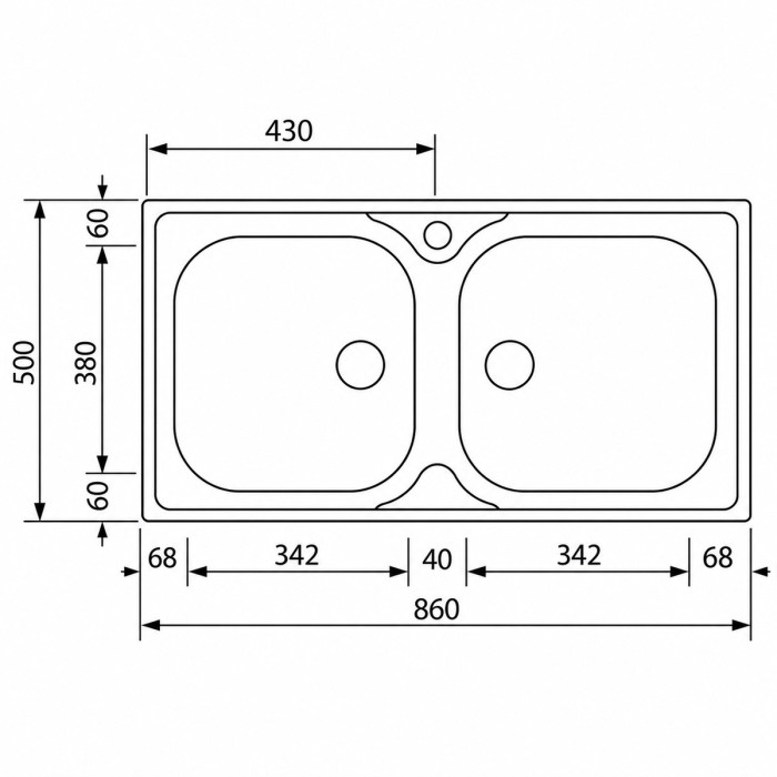 Disegno tecnico lavello da incasso MONDIAL a 2 vasche