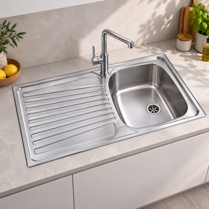 Lavello MONDIAL 86 × 50 cm con vasca destra in acciaio inox
