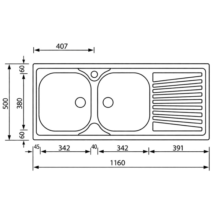 Vista dall’alto del lavello cucina MONDIAL in acciaio inox