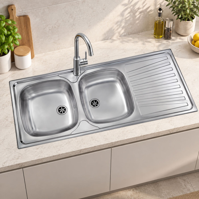 Lavello da incasso MONDIAL 116x50 cm in acciaio inox satinato
