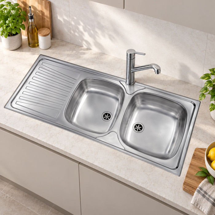 Lavello cucina MONDIAL 116x50 cm con due vasche a destra