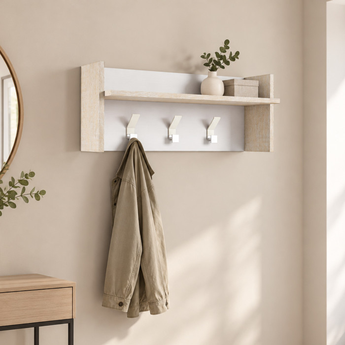 Appendiabiti da parete HALLWAY 90 cm bianco e rovere
