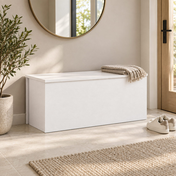 Panca baule HALLWAY bianca 90 cm con vano contenitore