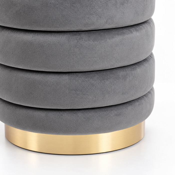 Set pouf grande e piccolo in velluto grigio con base dorata