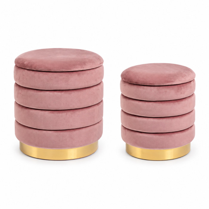 Pouf poggiapiedi rosa antico con contenitore per camera da letto