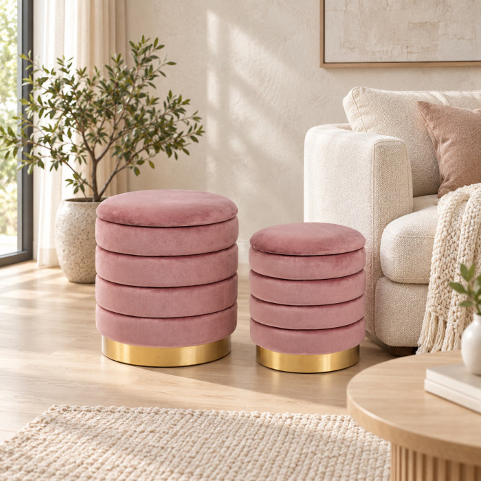 Set di 2 pouf contenitore DARINA in velluto rosa antico