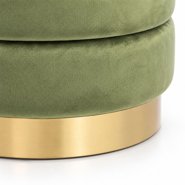 Set pouf grande e piccolo in velluto verde con base dorata