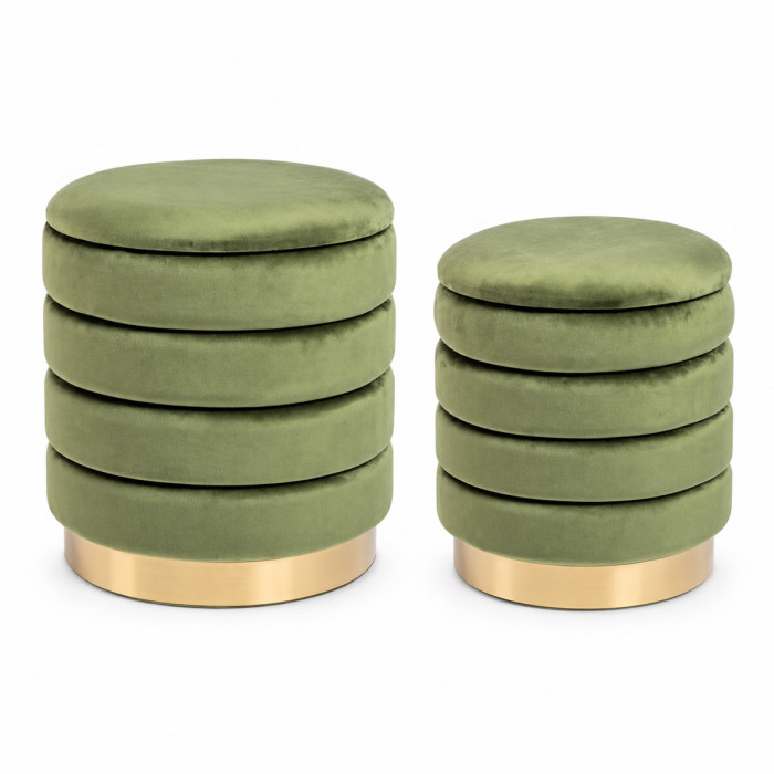 Pouf poggiapiedi verde con contenitore per camera da letto