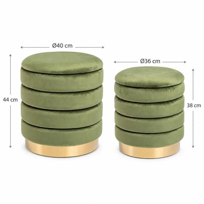Pouf verde acido con vano contenitore interno e coperchio