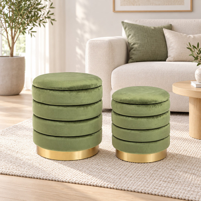 Set di 2 pouf contenitore DARINA in velluto verde acido