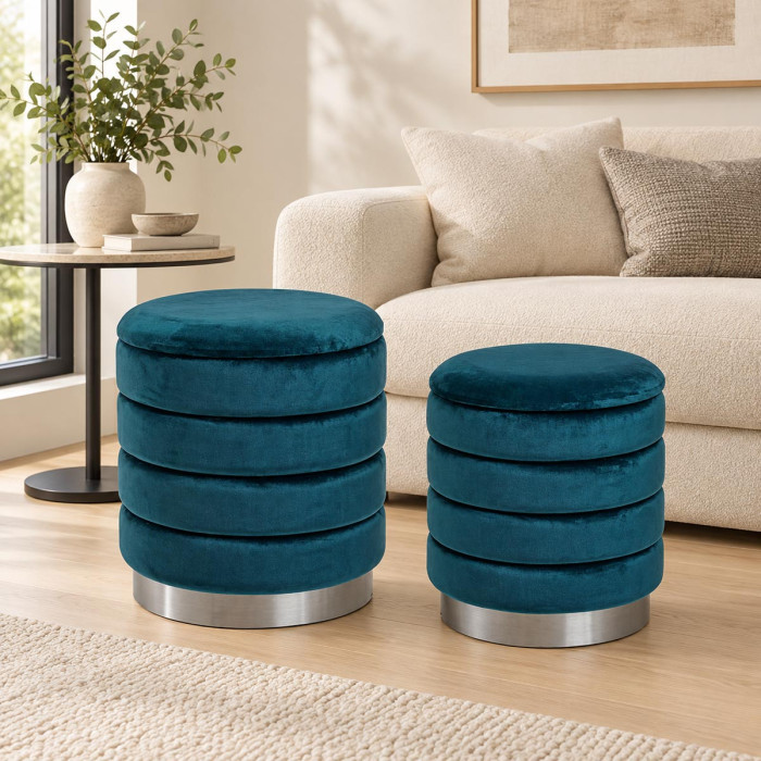 Set di 2 pouf contenitore DARINA in velluto color petrolio
