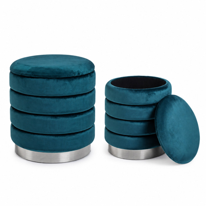 Pouf color petrolio con vano contenitore interno e coperchio
