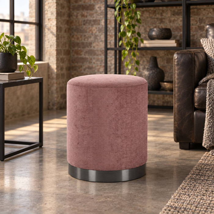 Pouf sgabello ERNESTINE Dark Rose in tessuto Ø 35 × H 42 cm