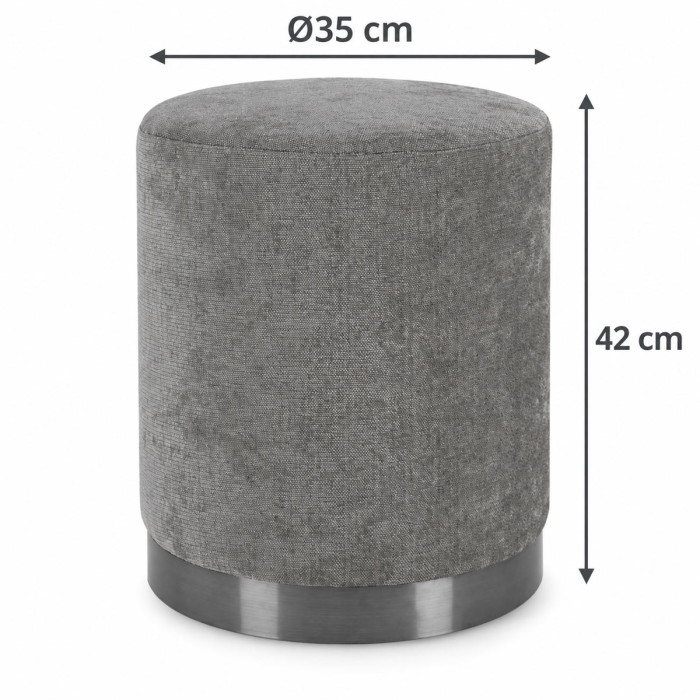 Pouf decorativo grigio in tessuto poliestere con anello in acciaio