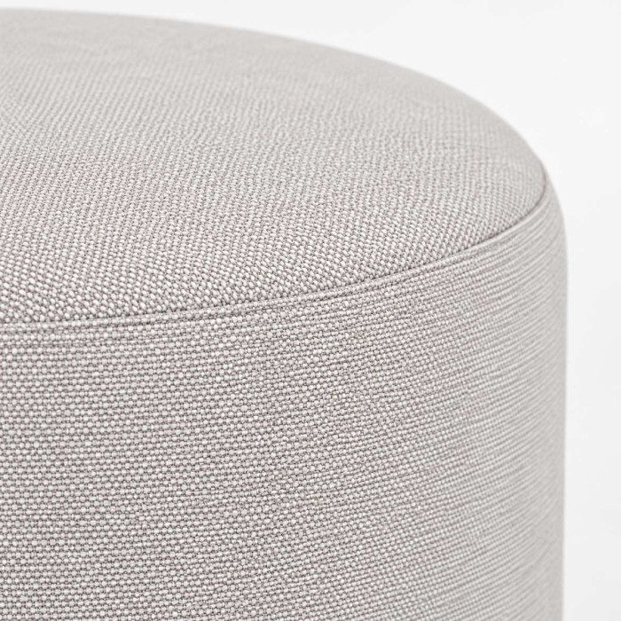 Pouf cilindrico grigio chiaro con seduta imbottita e base metallica
