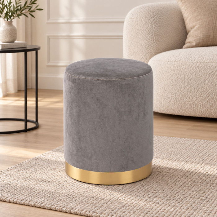 Pouf sgabello LUCILLA grigio in velluto Ø 35 × H 42 cm