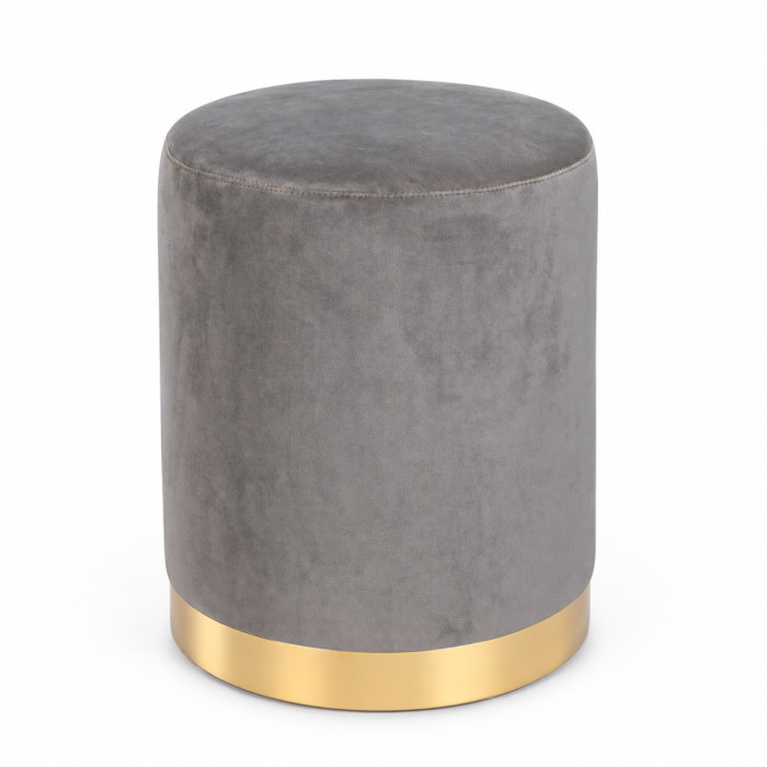 Pouf decorativo in velluto grigio con anello color oro
