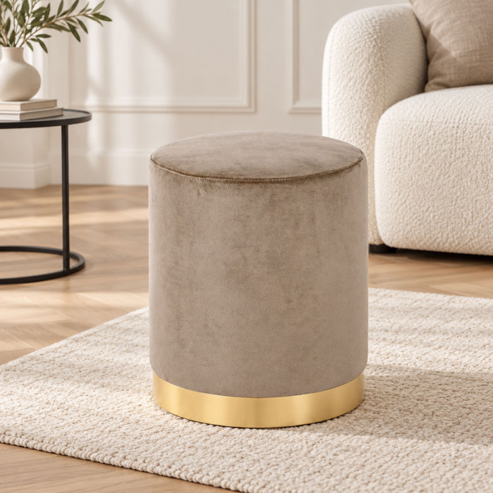 Pouf sgabello LUCILLA tortora in velluto Ø 35 × H 42 cm