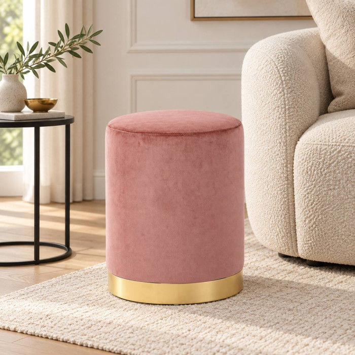 Pouf sgabello LUCILLA rosa antico in velluto Ø 35 × H 42 cm