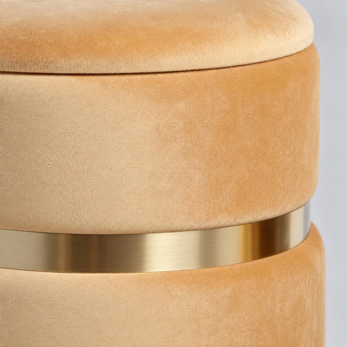 Pouf in velluto ambra con vano interno salvaspazio