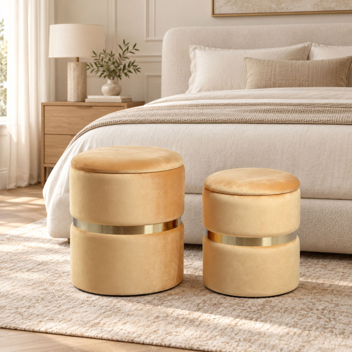 Set di 2 pouf contenitore MELIS color ambra in velluto