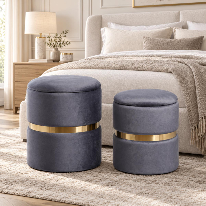 Set di 2 pouf contenitore MELIS grigio dark in velluto
