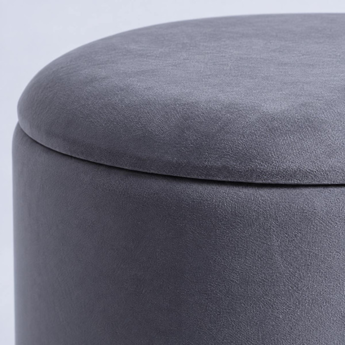 Pouf in velluto grigio con vano interno salvaspazio