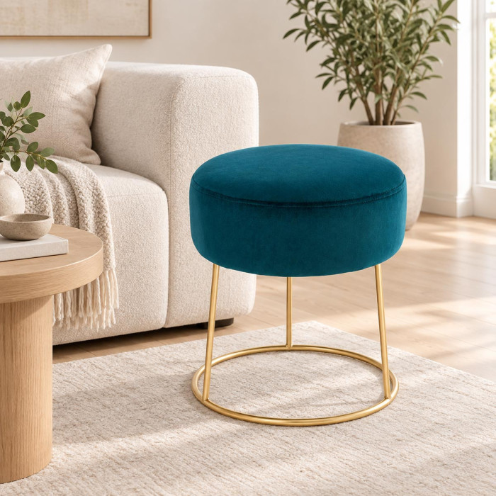 Pouf sgabello CLARISSA verde petrolio Ø 35 x H 40 cm
