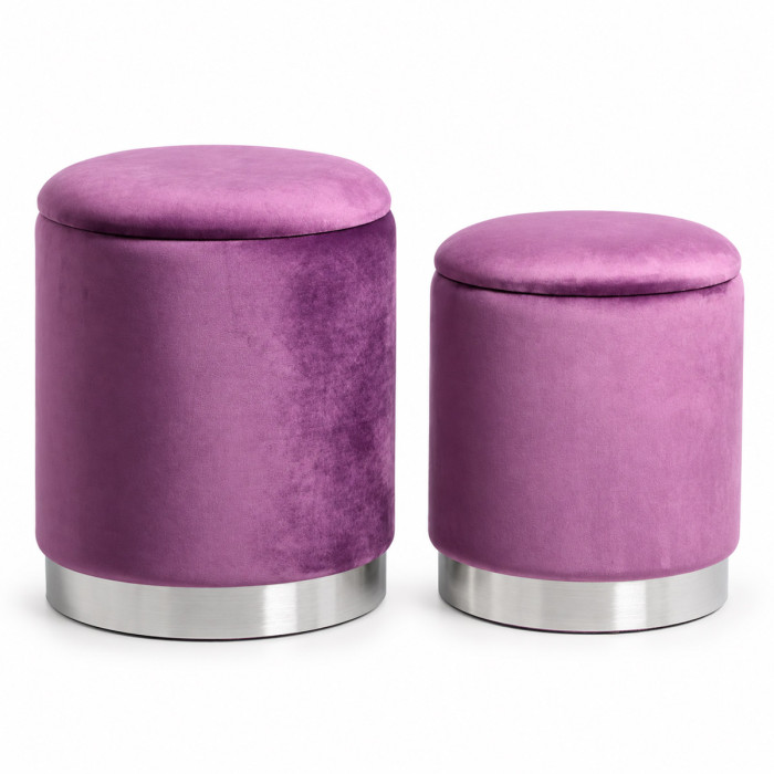 Set sedute poggiapiedi PELIN con anello in acciaio color silver