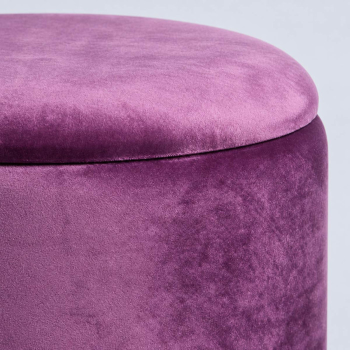 Pouf in velluto lavanda con vano portaoggetti interno