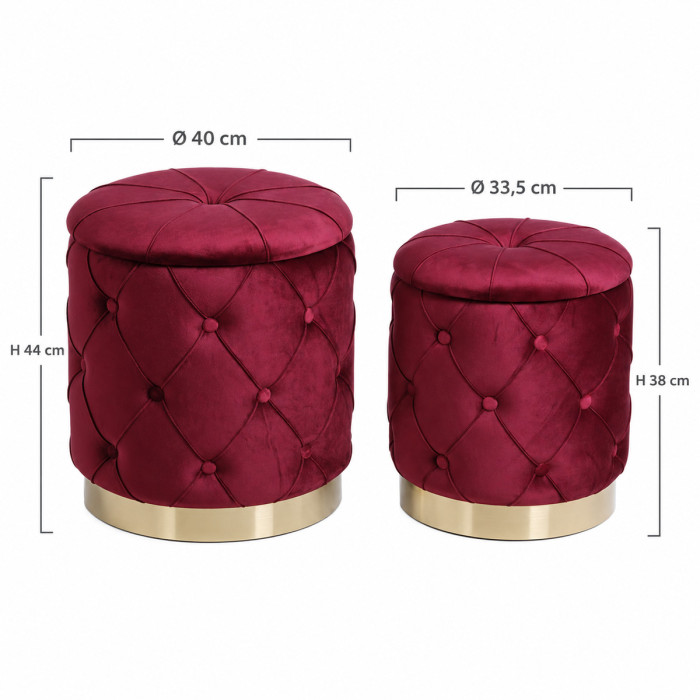 Pouf contenitore cilindrici bordeaux per soggiorno elegante