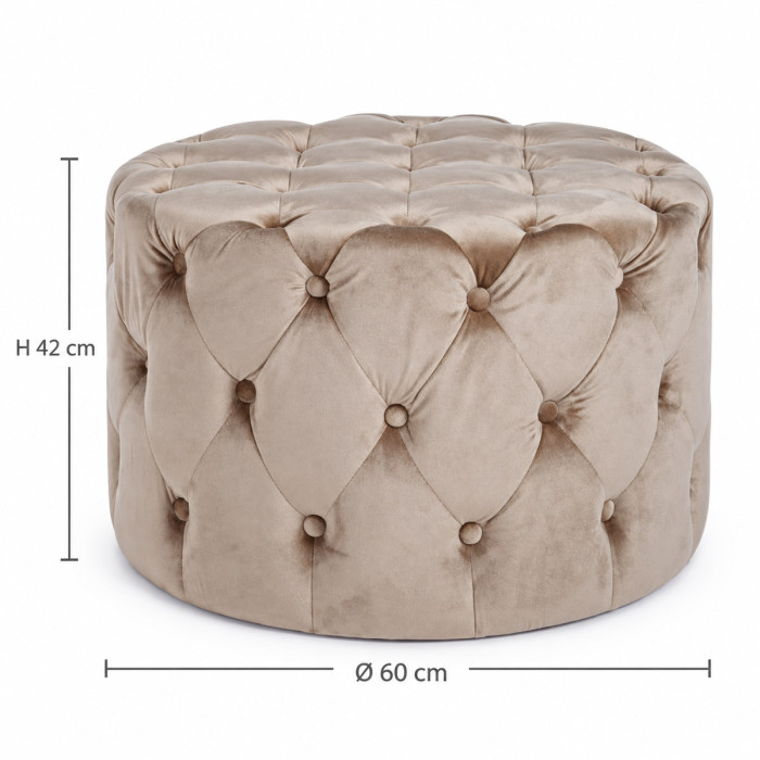 Pouf LORELLA in velluto tortora per soggiorno elegante