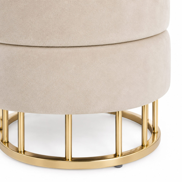 Pouf beige con coperchio removibile e vano portaoggetti