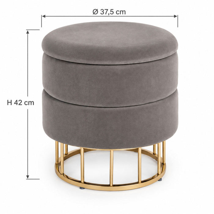 Pouf grigio con coperchio removibile e vano portaoggetti