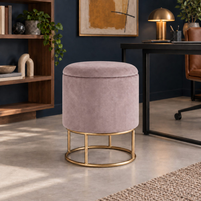 Pouf contenitore POLINA rosa Wild in velluto Ø 35 x H 45 cm
