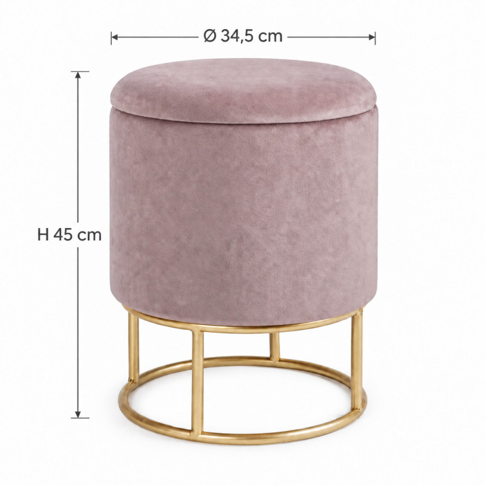 Sgabello poggiapiedi POLINA rosa con gambe color oro