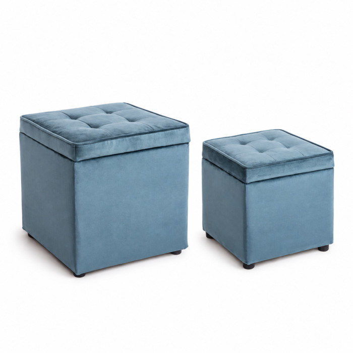 Coppia di pouf quadrati blu avio da 35 e 45 cm