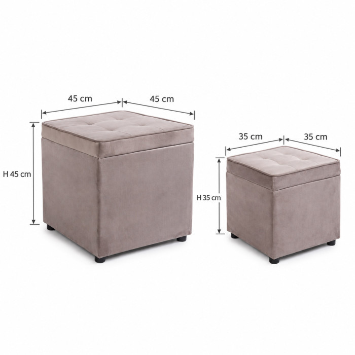 Dettaglio del rivestimento in velluto grigio del pouf BELLVILLE