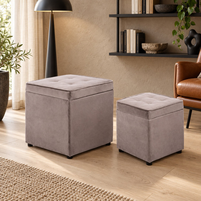 Set di 2 pouf contenitore BELLVILLE in velluto grigio