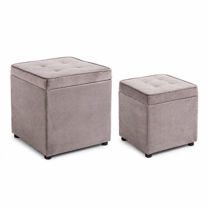 Coppia di pouf quadrati grigi da 35 e 45 cm