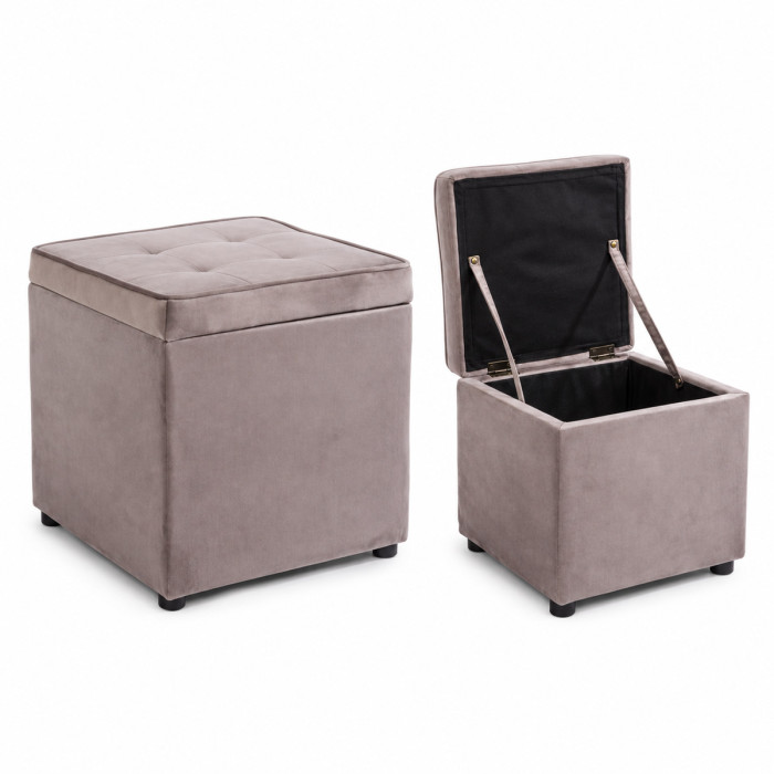 Pouf contenitore BELLVILLE grigio con vano portaoggetti aperto
