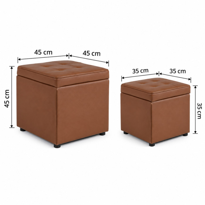 Coppia di pouf quadrati tabacco da 35 e 45 cm
