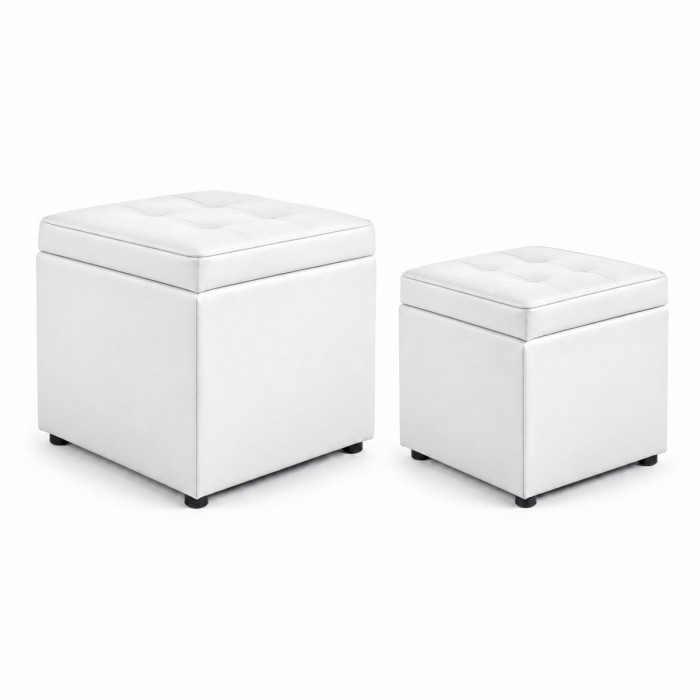 Pouf poggiapiedi bianco con coperchio sollevabile e contenitore