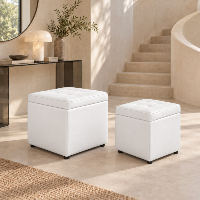 Set di 2 pouf contenitore BELLVILLE in similpelle bianca