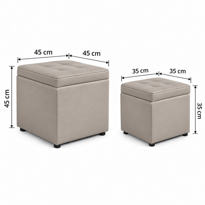 Coppia di pouf quadrati tortora nelle misure 35 e 45 cm